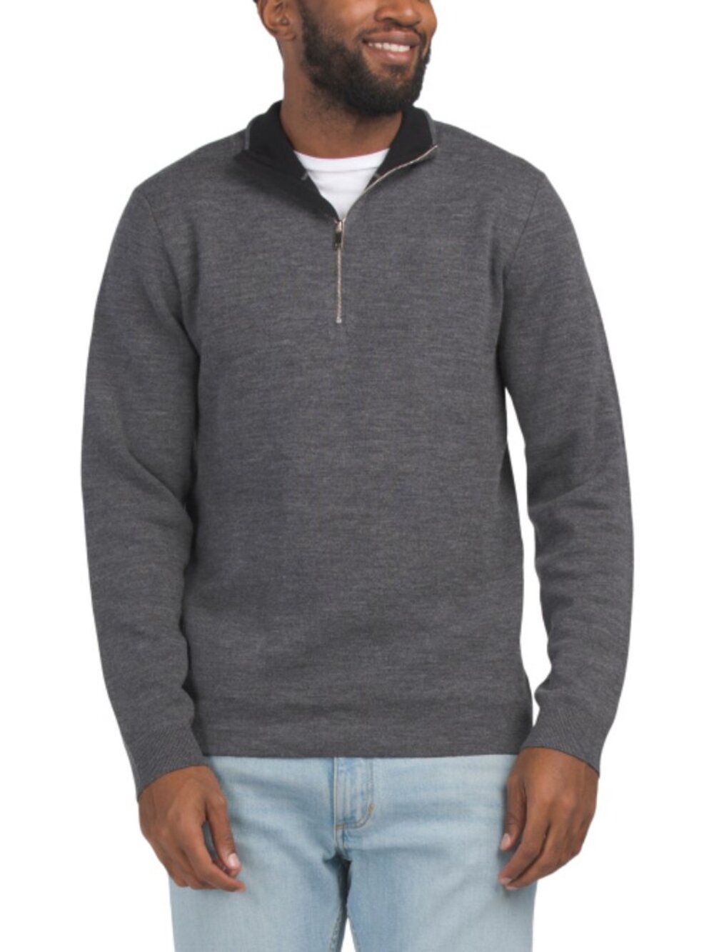 MAGASCHONI Merino Wool Blend Quarter Zip Sweater With Interior Contrast
